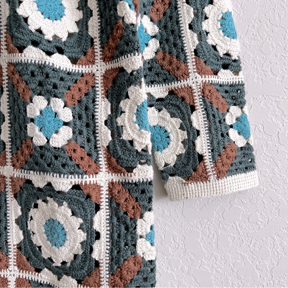 Tyler Böe Crocheted Mid Length Cardigan Sweater Granny Square Crochet S … - Picture 7 of 16